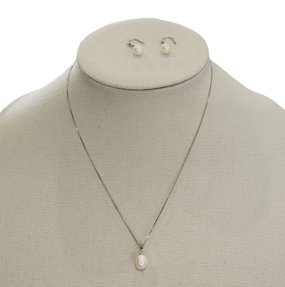 925 Sterling Silver White Freshwater Pearl Necklace And Earring Jewelry Set - Picture 7 of 16